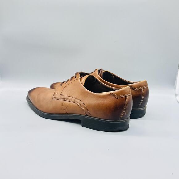 ECCO Shoes Mens 13 Brown Leather Derby Oxford Dress Comfort Casual Almond Toe